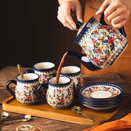 Tasse à café en céramique polonaise, théière de bureau et de ménage, ensemble tasse à thé et soucoupe, tasse à thé au lait et à l'eau, verres de l'après-midi avec plateau 240102
