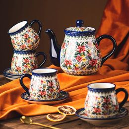 Tasse en céramique polonaise, pichet d'eau froide, théière de maison, service à thé, Restaurant familial, thé de l'après-midi, tasse à café, soucoupe avec plateau 240227