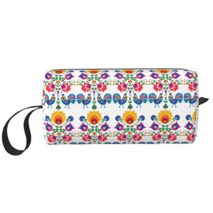 Polonais Folk Frs et Coqs Trousse de toilette Pologne Floral Art Maquillage Cosmétique Organisateur Dames Beauté Stockage Dopp Kit Case H6kM #