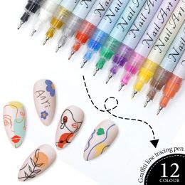 POSITION PARKSON Nail Art Drawing Pen 12 Colours Graffiti Air rapide Dry Imperproofing Acrylique Driner DIY 3D BEAUTY MANICURE DÉCoration outils