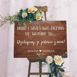 Motif polonais planche de mariage vinyle décalcomanie mariage fiançailles signe de bienvenue miroir autocollant noms personnalisés Date vinyle décor AZ1033 220621