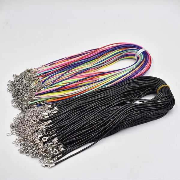 Polonais en gros 1.5mm 2mm 45cm 60cm noir mélangé cire cuir cordon collier corde chaîne mousqueton bricolage bijoux accessoires 100 pièces/lot