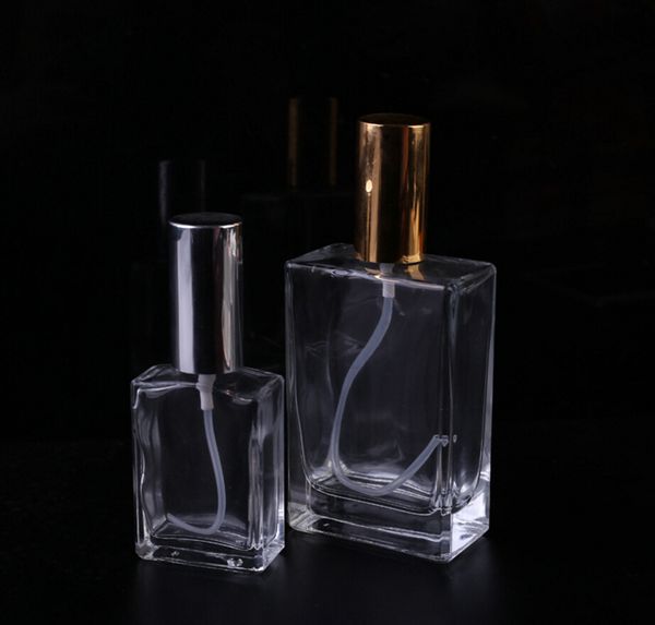 Bouteille de parfum 50 ml poli design carré verre vide Parfum Bouteille En Rechargeables avec couvercle à bas prix