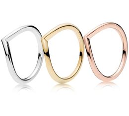 Gepolijste Wishbone Ring 18K Geel Vergulde Ringen Originele Doos Voor 925 Zilver Rose Goud Vrouwen Trouwring Sets1161135