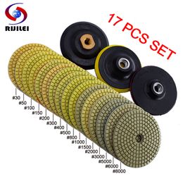 Polijstkussentjes Rijilei 17 stks 4 inch diamant pad kit 100 mm droog/nat voor granietmarmeren beton vloer slijpschijven 230211