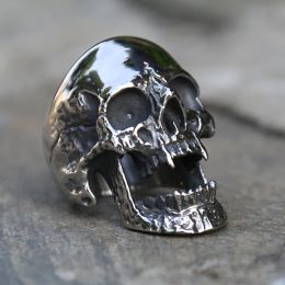 Polijsten vampier Skull Ring Men Dames 14K Wit Gold Biker Rings Man Gothic Punk Sieraden Beste Geschenk voor vriend Maat 7-15