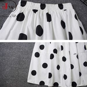 Polk Dot Casual Elegant Summer Skirts vrouwen elastische hoge taille katoen chic a-line lange rok kantoor lady faldas y0824