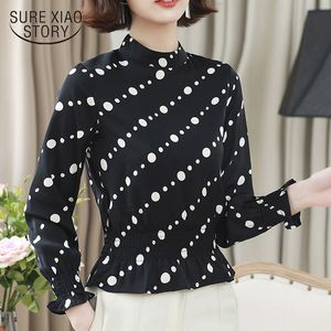 Polka Dot Chiffon Femmes Blouses Collier à manches longues Pull à manches longues Chemise de fond Chemises féminines Tops 6890 50 210417