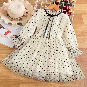 Polka dot jurk kind meisje meisje lange mouw ruches jurk bloemenmeisje outfits baby meisje causaal herfstwinter kostuum kinderen kleding