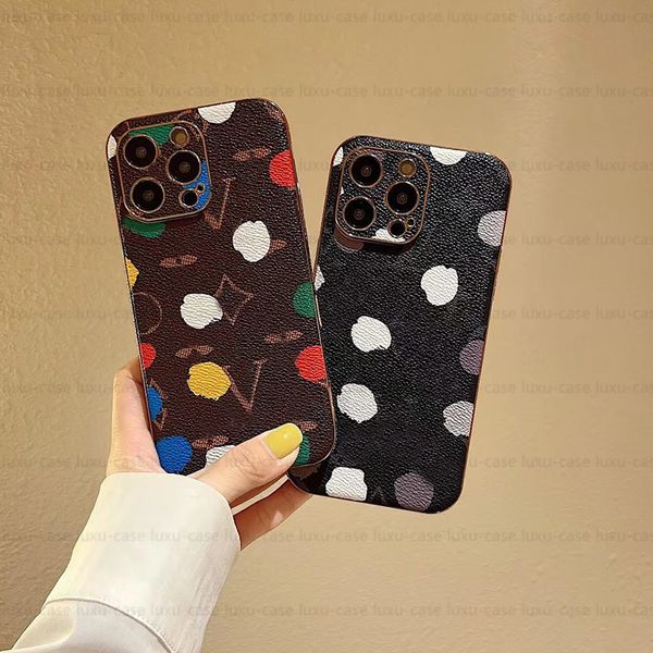 Polka Dot Phone Case Luxury Designer Phonecase pour IPhone 14 Pro Max 14plus 11 12 13 Pro Max Case Electroplated Leather Mobile Phones Cover