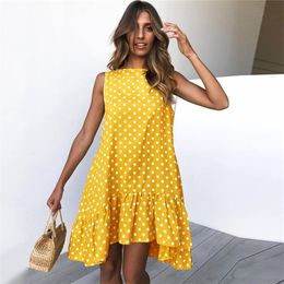 Polka Dot Print Dress Women Sexy Wrap Bodycon Casual Rustic Style Summer Boho Vestidos Mujer High Waist Ruffles Red Dresses 210303