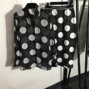 Polka Dot Print Shirts Jurk Sets Voor Vrouwen Temperament Revers Dame Lange Mouw Shirt Hoge Taille Rokken Tweedelig