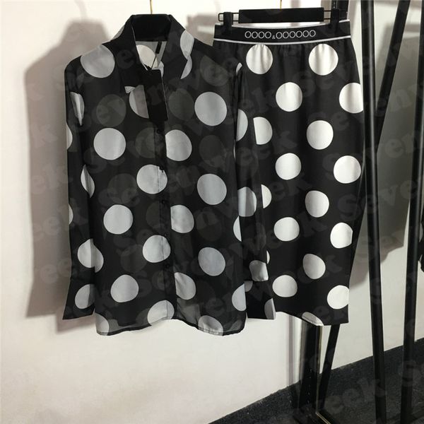 Polka Dot Imprimer Chemises Ensembles De Robe Pour Les Femmes Tempérament Revers Dame À Manches Longues Chemise Taille Haute Jupes Deux Pièces