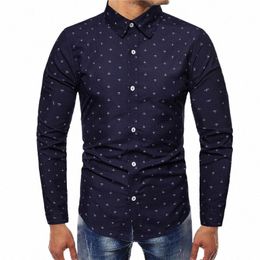 pois Lg manches Slim Fit Dr chemise hommes imprimés Dr chemises Lg manches coupe régulière Fi chemise c1mO #