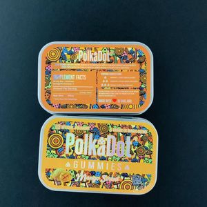 Caja de hojalata de plástico Polkadot 4 g Caja de metal de hojalata rectangular Orange Julius Caja de almacenamiento con tapa 6 sabores