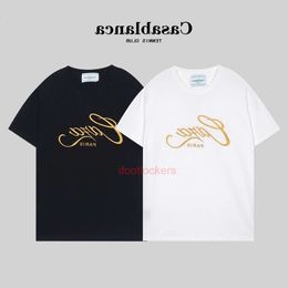 Polo Casa Blanca Mens T-shirt Casas Nouveau niche à manches courtes Brand Trendy Lettre classique Gold Broidered Fat Guy T-shirt