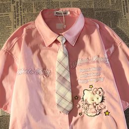Polo kraag schattige kitty kat geborduurd shirt met korte mouwen shirt vrouwelijk zomer college stijl ontwerp sense niche losse top dames t shirt