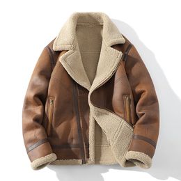 Vestes d'hiver pour hommes avec col polo et fourrure intégrée, manteau court en cuir et daim épais, beau vêtement d'extérieur pour moto, tendance chaude