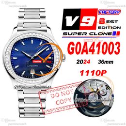 Polo datum G0A41003 Miyota M9015 Automatische herenwork V9F 42 Diamanten Bezel Blue Stick Dial Stainless Steel Bracelet Super Edition Puretime Reloj Hombre Montre Ptpg Ptpg