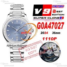 Polo datum G0A47027 Miyota M9015 Automatische dameswacht V9F 36mm Diamanten Bezel Ice Blue Stick Dial Stainless Steel Bracelet Super Edition Ladies Puretime PTPG