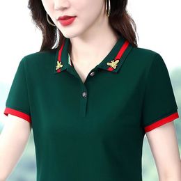 Polo robe femmes 2023 été nouveau solide à manches courtes Polo Slim Sport Polo brodé T-shirt Polos Mujer Blusas