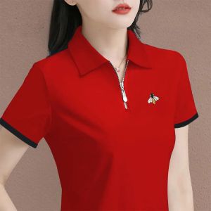 Polo Dress Women Ritsed Short Sheeved T-shirt Dameskleding 2024 Zomer Lapel Casual Fashion Dames Top Golfshirt Vrouwen