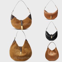 Polo ID tas Grote Designer Pony Mini Crescent Bag Suede Leather Big Stitching Coffee Half Moon RL Clutch Handtassen Schoudertassen Horse Tote