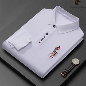 Polo heren T-shirt met lange mouwen Effen kleur revers Zakelijk formeel Top Casual borduurwerk poloshirt Succesvolle individuen