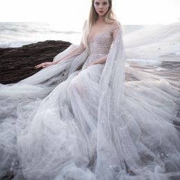 Polo Sebastian -jurken met wraps sexy pure nek een lijn strand bruidsjurken pailletten applique prinses trouwjurk