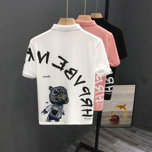 Polo T-shirt à manches à manches courtes fines à manches minces d'été pour hommes, populaire sur Internet, top slim à la mode pour hommes, demi-manches imprimées