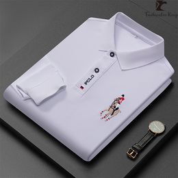 Polo hommes à manches longues t-shirt couleur unie revers affaires haut formel décontracté broderie Polos chemise individus qui réussissent