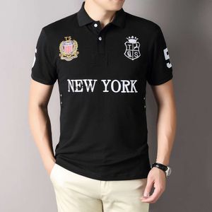 Polo Men Polo Shirt pour la broderie en coton pur pour hommes courte à manches noires New York Casual Sports minimalistes Slim Fit