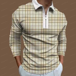 Polos pour hommes Designer Stripe T-shirt Plaid Rayé Solide Impression Rouleau de fermeture à glissière Vêtements Couleur contraste motif à carreaux T-shirts Printemps Europe Taille Haut à manches longues