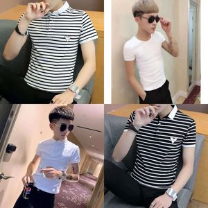 Polo gestreepte heren trendy zomer revers revers korte mouwen slanke zeegeplaatste zeeghirt marine t-shirt t-large