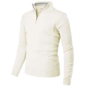 Polosweater Heren Casual Slim Fit Pullover Truien Lange mouw Gebreide stof Zip-up Mock Neck 307