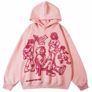 Polos 1988 Street Wear Pink Y2k Sweat à capuche drôle de dessin animé Sweat-shirt hipster Coton Coton Y2k Hiphop Boy surdimensionné Hooded