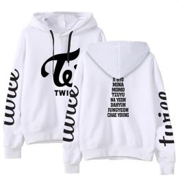 Polos 2023 Twee keer klaar om Kpop kleding te zijn Fleece Letters Gedrukte Hoodie Sweatshirts pullover lange mouwtoppen K Pop Kleding