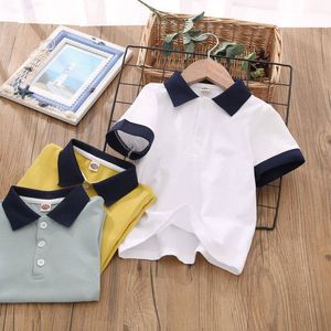 Polo 4-12 Jaar Kinderen Jongens Polo Shirt Zomer Mode Katoen Ademend Mesh Turn-down Kraag Effen Tops blauw T-shirt 230617