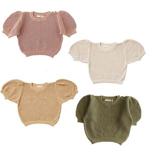 Polos 7588 fille vêtements tricoté t-shirt printemps et été hauts bulle manches évidé t-shirt doux bébé 230520