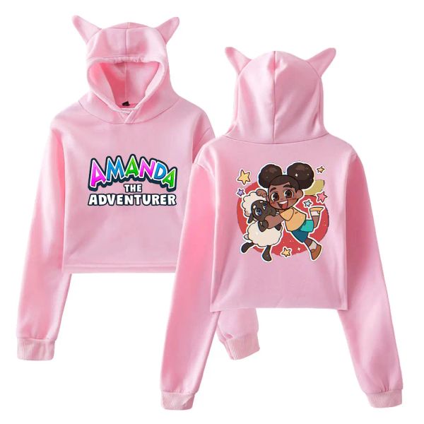 Polos Amanda L'aventurier à sweat à capuche Sweats Sweats Sweat à capuche Crop Top Pullovers Printing Game For Girls Cat Eart Youth Streetwear Vêtements