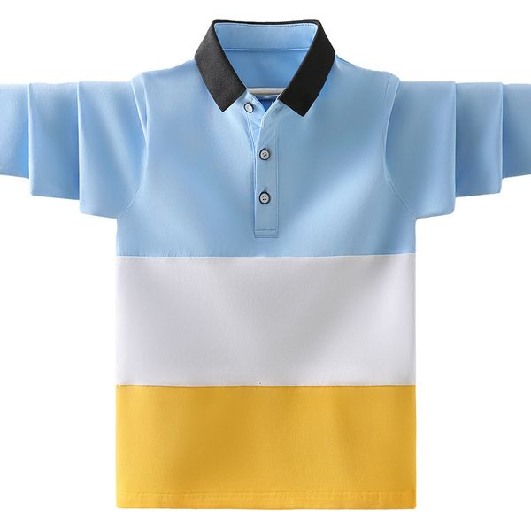 Polos Garçons Uniforme Scolaire Polo Shirt Mode Épissage Conception Enfants Casual Manches Longues Tops Pour Enfants 4-15 Ans Porter 230629