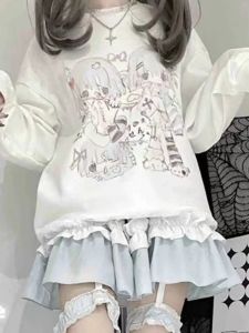 Polos Deeptown Y2k Japonais Harajuku Anime Sweat à capuche blanc Kawaii Coueton Streetwear Sweat-shirt Sweat-shirt à manches longues 2023