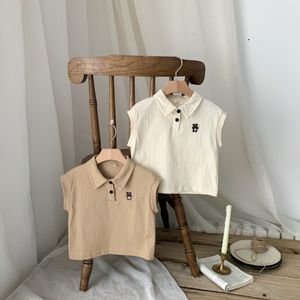 Polo Borduren Kids T-shirt Schattige Beer Korea Stijl Zomer Jongen Meisje Kleding Effen Korte Mouw Kids Polo Shirt 230625