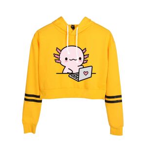 Polos Fashion Ajolote Axolotl Crop-top imprimé Hoodie Sweat à manches longues Tops Automne Streetwear