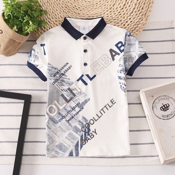 Polos Moda Baby Boy Polo Shirt 2-10 años Ropa para niños Diamond Letter Polos para niños Estilo coreano Kids Sports Tops 230629