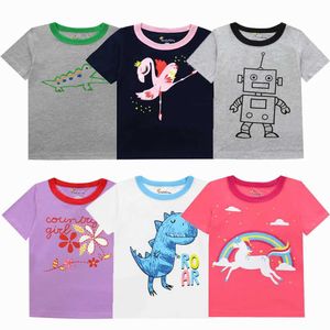 Polos Girl T-shirt Pink Cartoon Dinosaur Childrens Été Set Baby Boy Boy à manches courtes Toddler T-shirtl2405