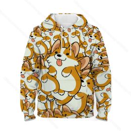 Polos kawaii Animal Dog Corgi Golden Retriever Pug Hoodie voor tieners Girls Boy Autumn Winter 3D Print Kids Sweatshirt Children Pullover