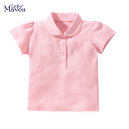 Polos Little Maven Girls Polo shirts zomermeisjes shorts mouw shirts solide roze kleuren kinderen t -shirts voor meisjes kleding 230417