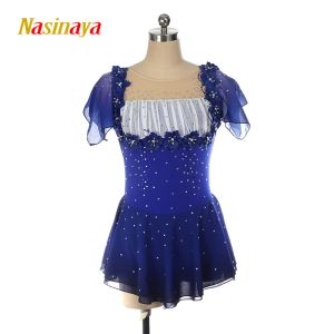 Polos Nasinaya Robe de patinage artistique Compétition de personnalisation Femmes Enfants Gymnastique rythmique Danse Performance Bleu Vêtements