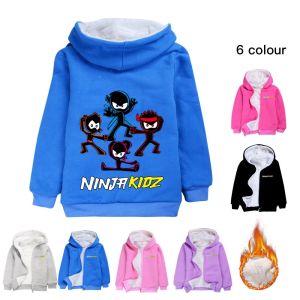 Polos Ninja Kidz Kinderkleding Casual vest Zipper Dikke jas jongens meisjes winter katoen hoodie kinderen sport sweatshirt